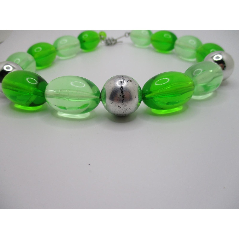 Vintage West Germany Lime Green and Silver Beaded Choker Necklace - Picture 3 of 10